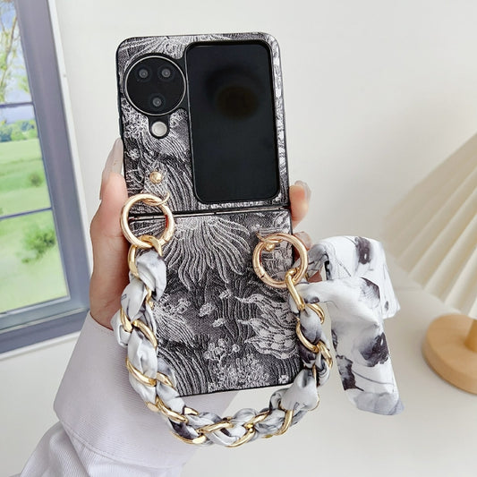 For OPPO Find N3 Flip Embroidery Style DIY Full Coverage Phone Case with Scarf / Bracelet(Black) by bashfashion