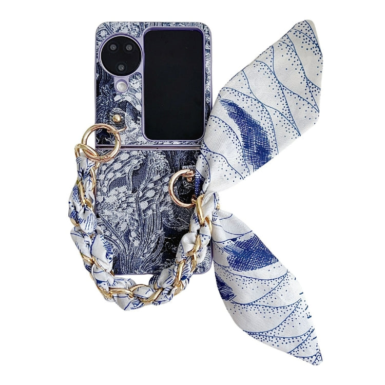 For OPPO Find N3 Flip Embroidery Style DIY Full Coverage Phone Case with Scarf / Bracelet(Blue) by bashfashion