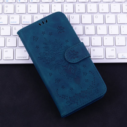 For iPhone 16e Butterfly Rose Embossed Leather Phone Case(Blue) by bashfashion