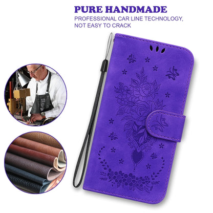 For iPhone 16e Butterfly Rose Embossed Leather Phone Case(Purple) by bashfashion