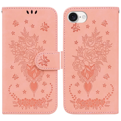 For iPhone 16e Butterfly Rose Embossed Leather Phone Case(Pink) by bashfashion