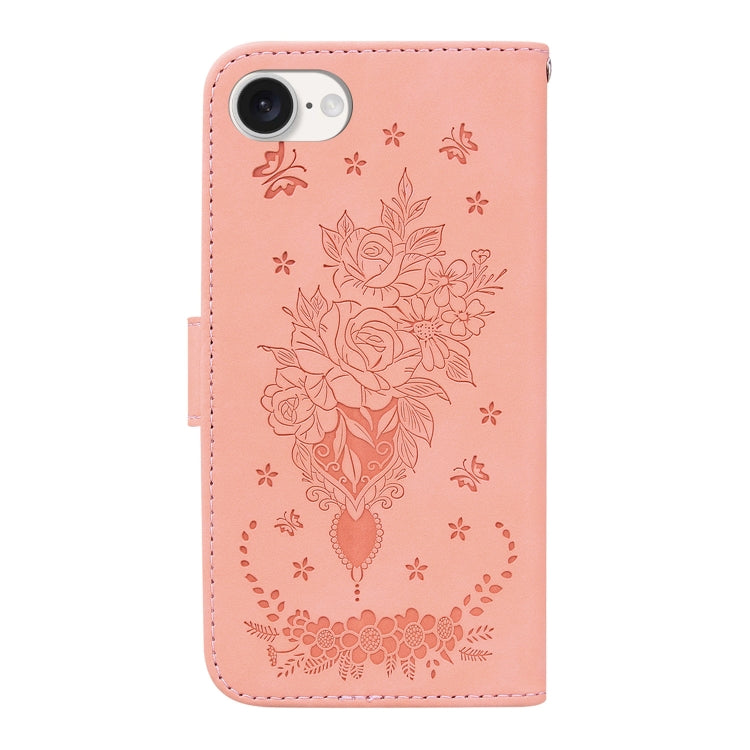 For iPhone 16e Butterfly Rose Embossed Leather Phone Case(Pink) by bashfashion