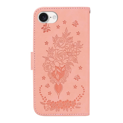 For iPhone 16e Butterfly Rose Embossed Leather Phone Case(Pink) by bashfashion