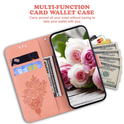 For iPhone 16e Butterfly Rose Embossed Leather Phone Case(Pink) by bashfashion