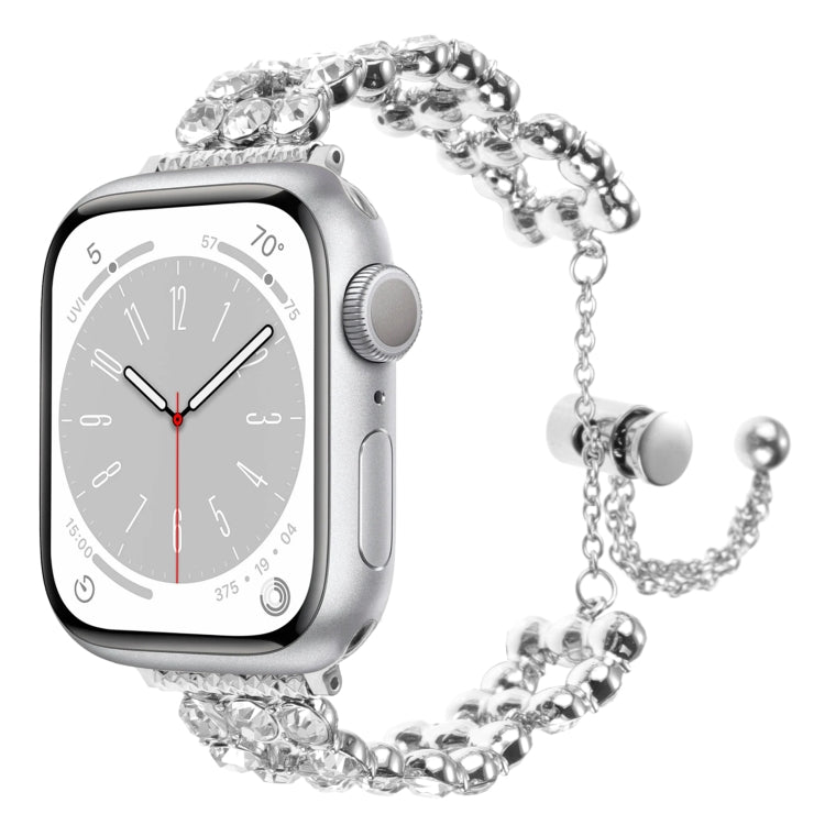 For Apple Watch SE 2022 44mm Rhinestone Metal Bracelet Watch Band(Silver) by bashfashion