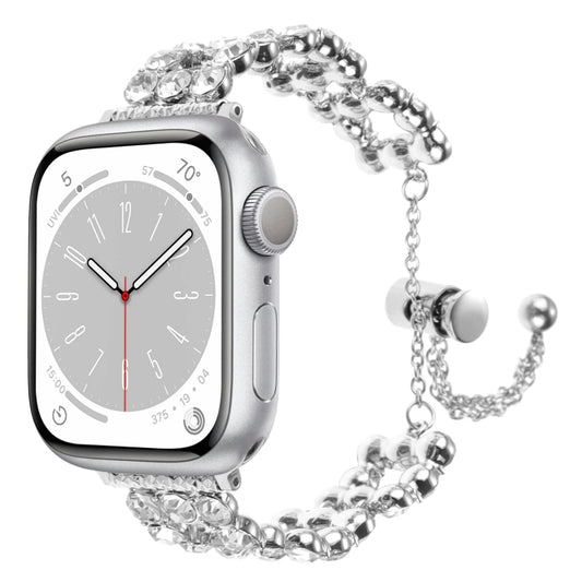 For Apple Watch SE 2022 44mm Rhinestone Metal Bracelet Watch Band(Silver) by bashfashion