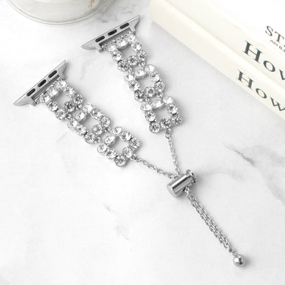 For Apple Watch SE 2022 44mm Rhinestone Metal Bracelet Watch Band(Silver) by bashfashion