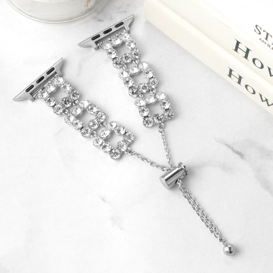 For Apple Watch SE 2022 44mm Rhinestone Metal Bracelet Watch Band(Silver) by bashfashion