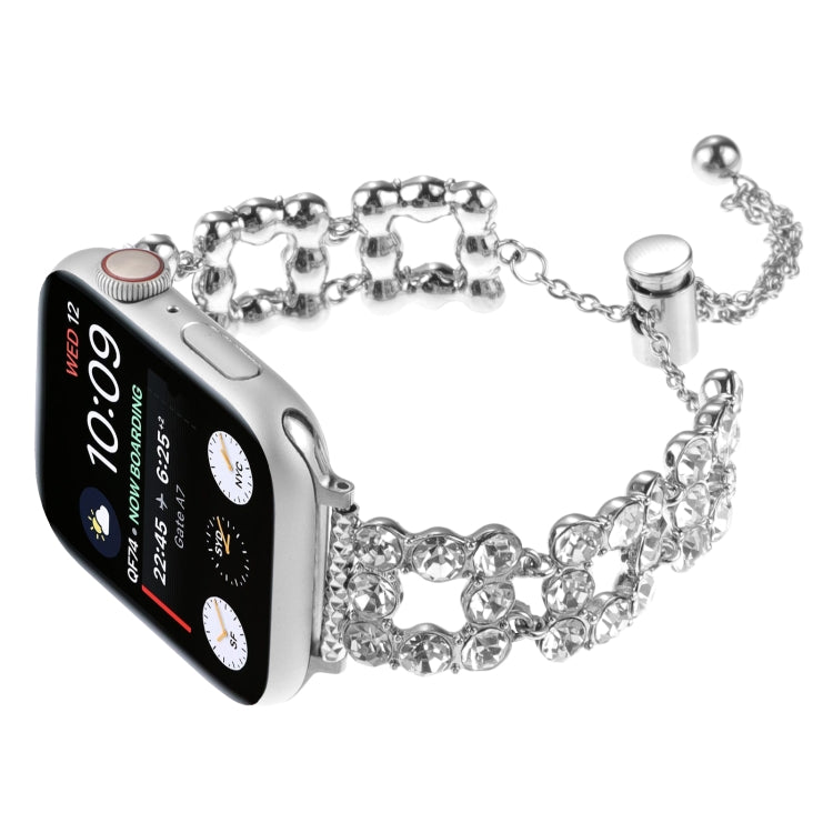 For Apple Watch SE 2022 44mm Rhinestone Metal Bracelet Watch Band(Silver) by bashfashion
