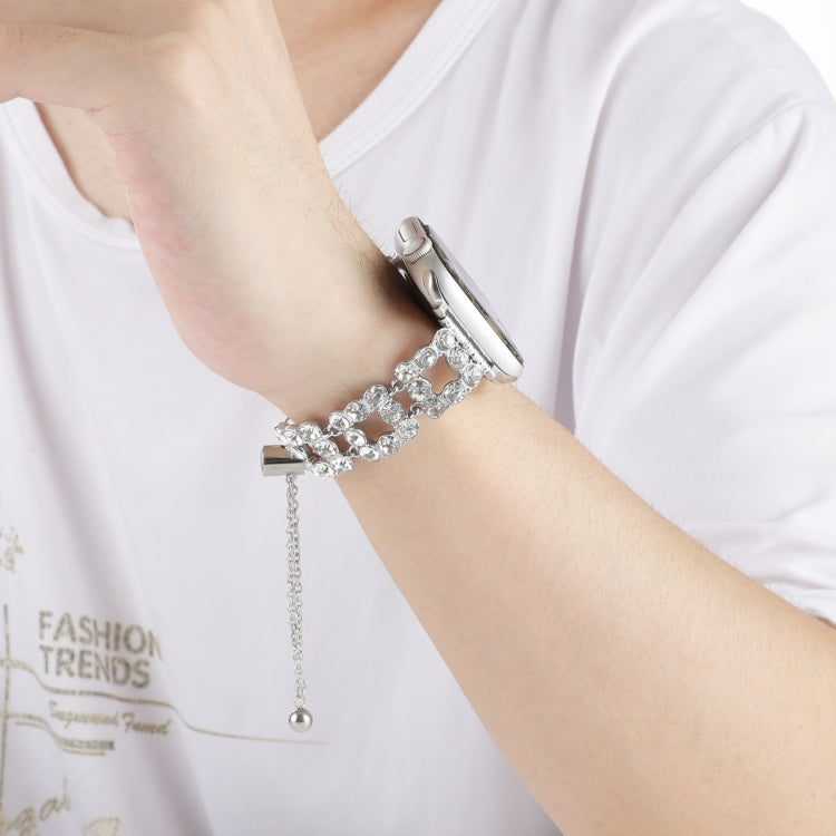 For Apple Watch SE 2022 44mm Rhinestone Metal Bracelet Watch Band(Silver) by bashfashion