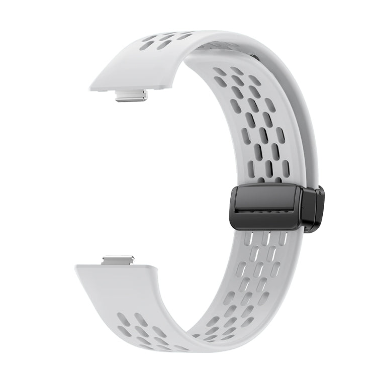 For Huawei Watch Fit 4 Pro / Fit 4 / Fit 3 Hole Style Magnetic Folding Black Buckle Silicone Watch Band(White) by bashfashion