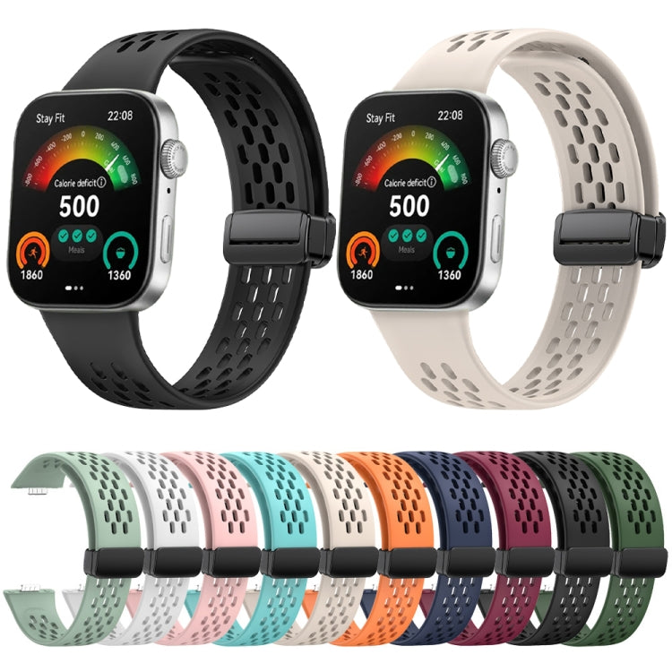 For Huawei Watch Fit 4 Pro / Fit 4 / Fit 3 Hole Style Magnetic Folding Black Buckle Silicone Watch Band(White) by bashfashion