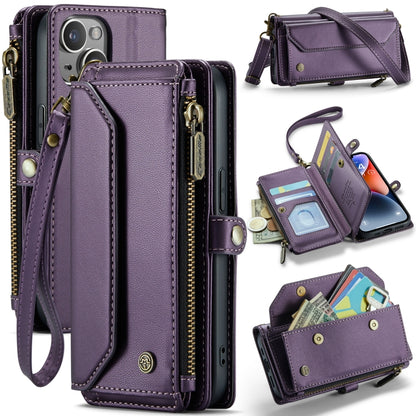 For iPhone 14 Plus CaseMe C36 Card Slots Zipper Wallet RFID Anti-theft Leather Phone Case(Purple) by CaseMe