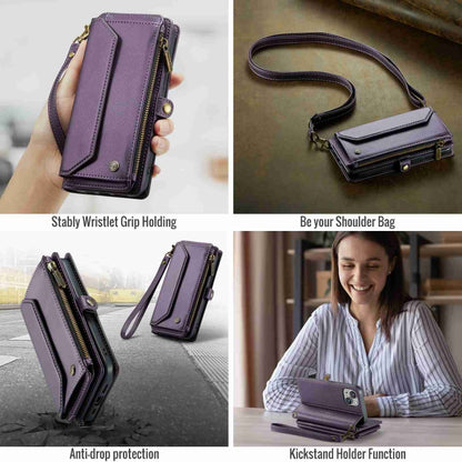 For iPhone 14 Plus CaseMe C36 Card Slots Zipper Wallet RFID Anti-theft Leather Phone Case(Purple) by CaseMe