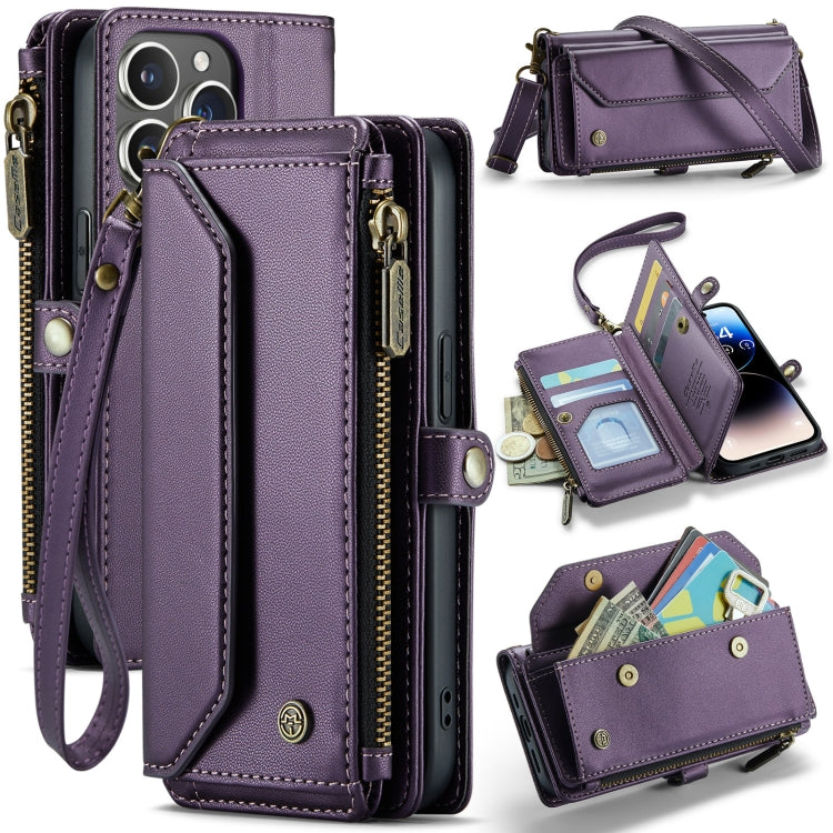 For iPhone 14 Pro Max CaseMe C36 Card Slots Zipper Wallet RFID Anti-theft Leather Phone Case(Purple) by CaseMe