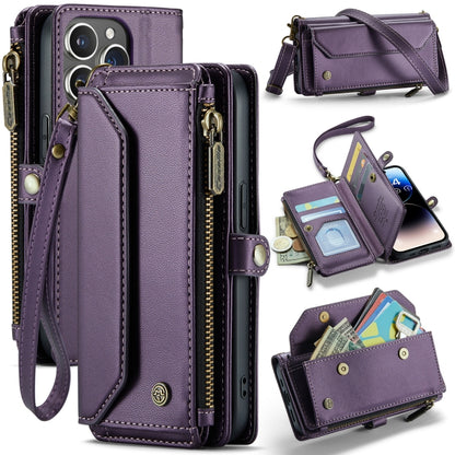 For iPhone 14 Pro Max CaseMe C36 Card Slots Zipper Wallet RFID Anti-theft Leather Phone Case(Purple) by CaseMe