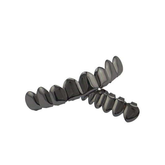 Hip Hop Accessories Gold Tooth Set Real Gold Plating Smooth Upper Eight Lower Six Denture Set(Black) by bashfashion