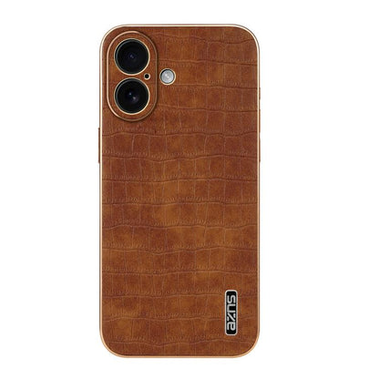 For iPhone 17 AZNS Electroplated Frame Crocodile Texture Full Coverage Phone Case(Brown) by AZNS