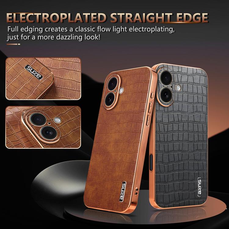 For iPhone 17 AZNS Electroplated Frame Crocodile Texture Full Coverage Phone Case(Brown) by AZNS