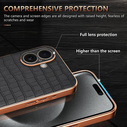 For iPhone 17 AZNS Electroplated Frame Crocodile Texture Full Coverage Phone Case(Brown) by AZNS