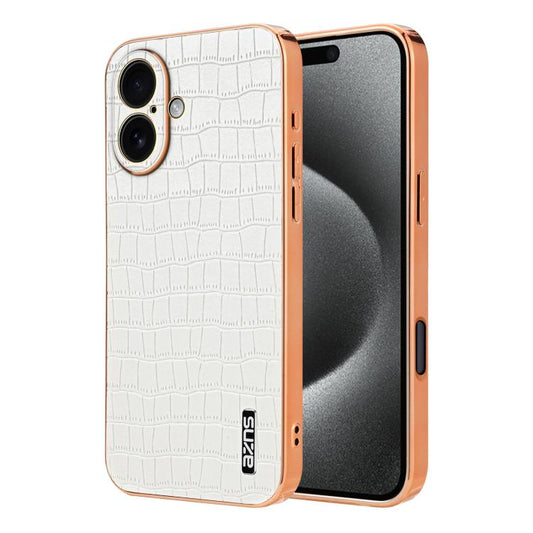 For iPhone 17 AZNS Electroplated Frame Crocodile Texture Full Coverage Phone Case(White) by AZNS