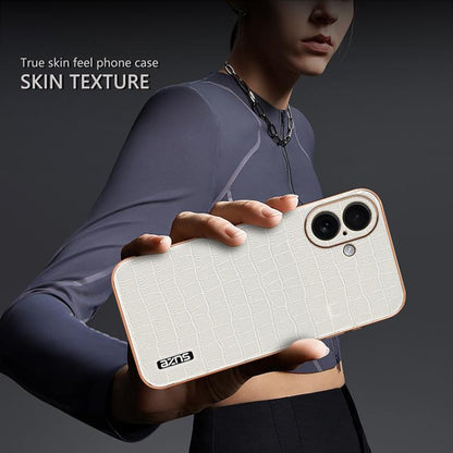 For iPhone 17 AZNS Electroplated Frame Crocodile Texture Full Coverage Phone Case(White) by AZNS