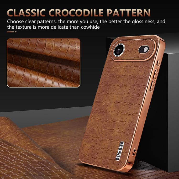 For iPhone Air AZNS Electroplated Frame Crocodile Texture Full Coverage Phone Case(Black) by AZNS
