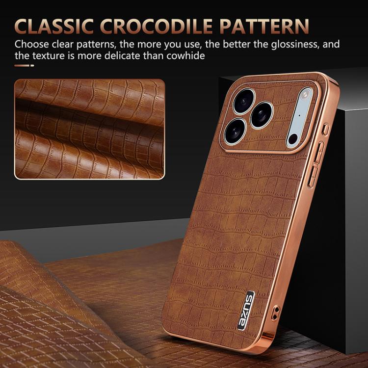 For iPhone 17 Pro AZNS Electroplated Frame Crocodile Texture Full Coverage Phone Case(Black) by AZNS
