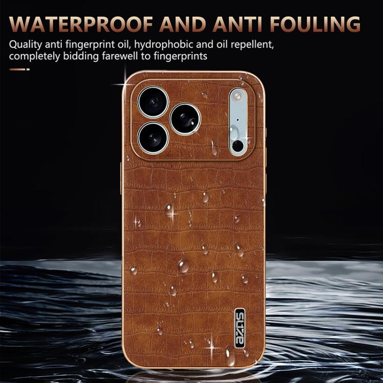 For iPhone 17 Pro AZNS Electroplated Frame Crocodile Texture Full Coverage Phone Case(Black) by AZNS