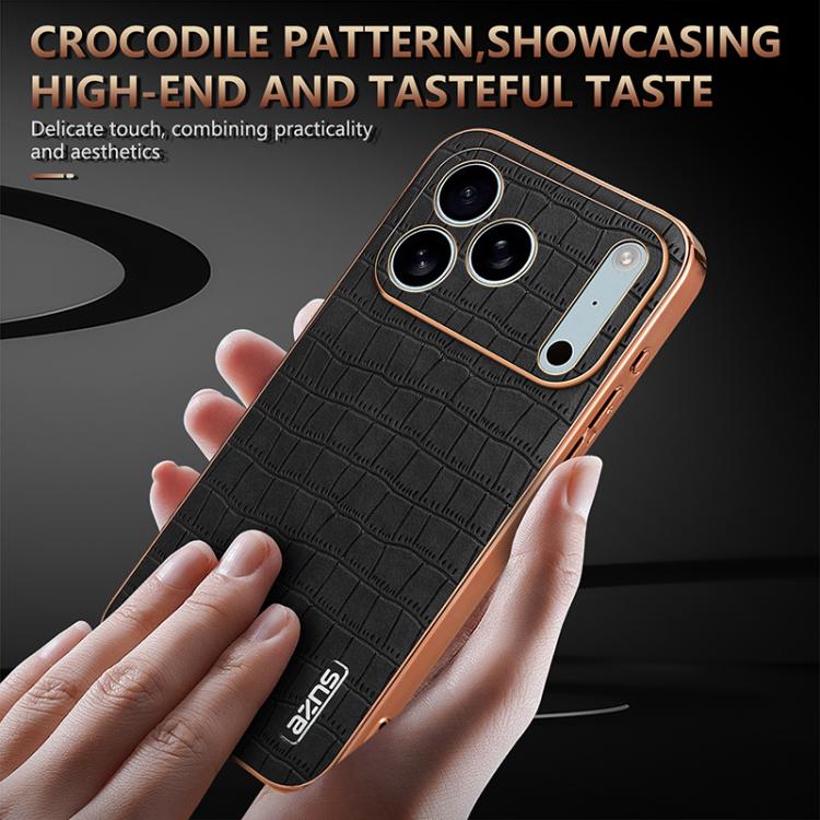 For iPhone 17 Pro AZNS Electroplated Frame Crocodile Texture Full Coverage Phone Case(Black) by AZNS