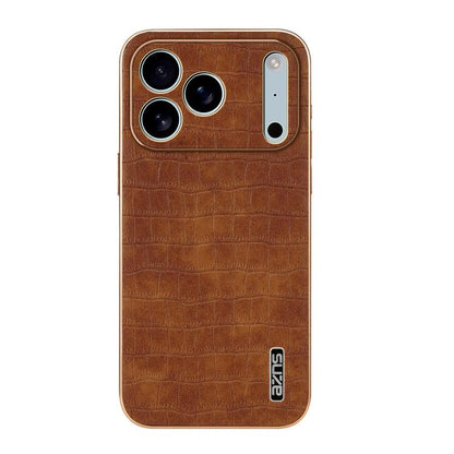 For iPhone 17 Pro AZNS Electroplated Frame Crocodile Texture Full Coverage Phone Case(Brown) by AZNS