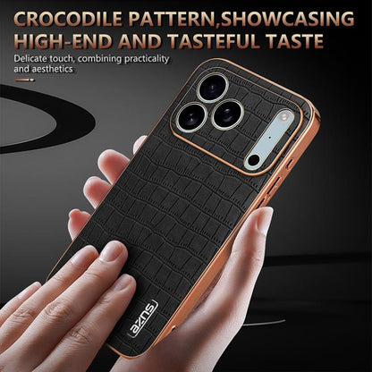 For iPhone 17 Pro Max AZNS Electroplated Frame Crocodile Texture Full Coverage Phone Case(Black) by AZNS
