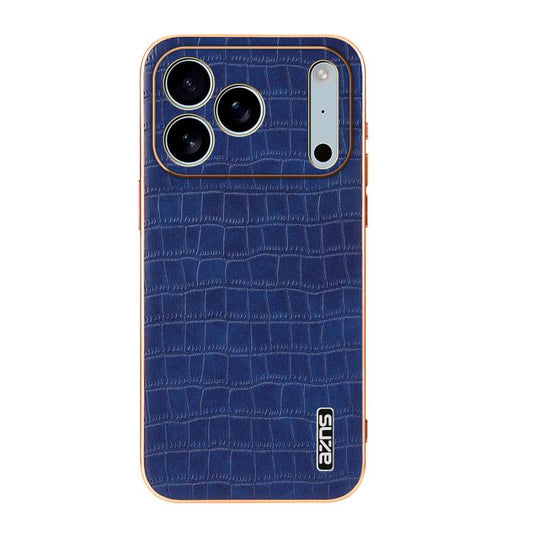 For iPhone 17 Pro Max AZNS Electroplated Frame Crocodile Texture Full Coverage Phone Case(Blue) by AZNS