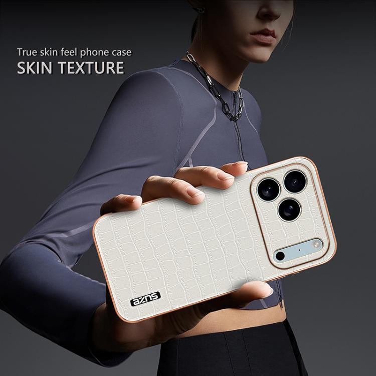 For iPhone 17 Pro Max AZNS Electroplated Frame Crocodile Texture Full Coverage Phone Case(White) by AZNS