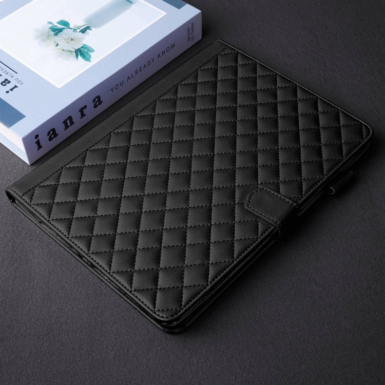 For iPad Pro 12.9 2022 / 2021 / 2020 Rhombus Lattice Leather Smart Tablet Case(Black) by bashfashion