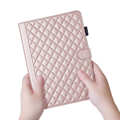 For iPad 2025 / 2022 Rhombus Lattice Leather Smart Tablet Case(Rose Gold) by bashfashion