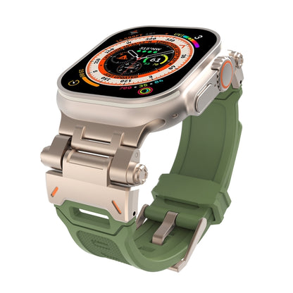 For Apple Watch SE 2023 44mm Stainless Steel Connector TPU Watch Band(Titanium Green) by bashfashion