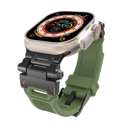 For Apple Watch Series 9 45mm Stainless Steel Connector TPU Watch Band(Black Green) by bashfashion