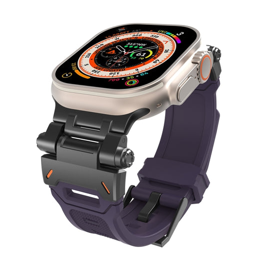 For Apple Watch Series 8 45mm Stainless Steel Connector TPU Watch Band(Black Purple) by bashfashion