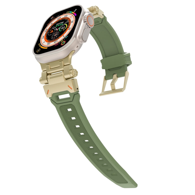 For Apple Watch Series 8 45mm Stainless Steel Connector TPU Watch Band(Gold Green) by bashfashion