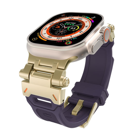 For Apple Watch Series 8 45mm Stainless Steel Connector TPU Watch Band(Gold Purple) by bashfashion