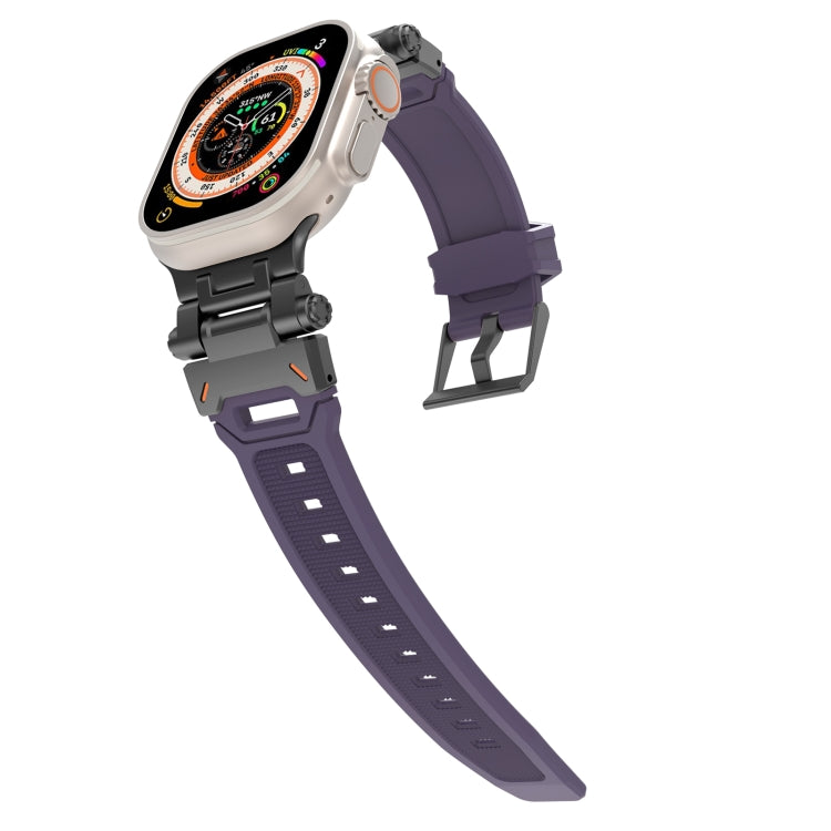 For Apple Watch SE 2022 44mm Stainless Steel Connector TPU Watch Band(Black Purple) by bashfashion