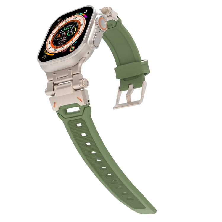 For Apple Watch Series 7 45mm Stainless Steel Connector TPU Watch Band(Titanium Green) by bashfashion