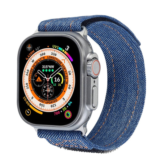 For Apple Watch Ultra 2 49mm Cowboy Nylon Hook and Loop Fastener Watch Band(Dark Blue) by bashfashion