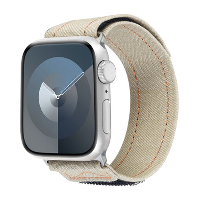 For Apple Watch SE 2022 44mm Cowboy Nylon Hook and Loop Fastener Watch Band(Apricot) by bashfashion