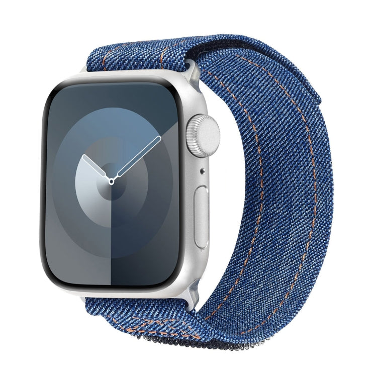 For Apple Watch SE 44mm Cowboy Nylon Hook and Loop Fastener Watch Band(Dark Blue) by bashfashion