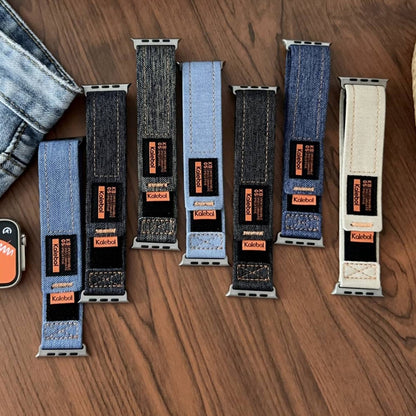 For Apple Watch SE 2023 40mm Cowboy Nylon Hook and Loop Fastener Watch Band(Apricot) by bashfashion