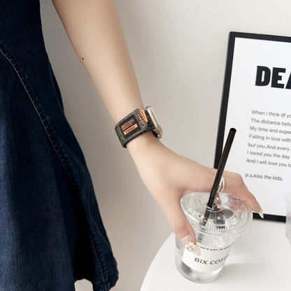 For Apple Watch SE 44mm Cowboy Nylon Hook and Loop Fastener Watch Band(Grey) by bashfashion