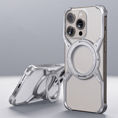 For iPhone 16 Pro Max Aluminum Alloy Frameless 360-Degree Rotating Phone Case(Silver) by bashfashion