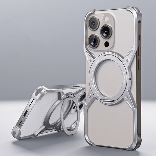 For iPhone 16 Pro Aluminum Alloy Frameless 360-Degree Rotating Phone Case(Silver) by bashfashion